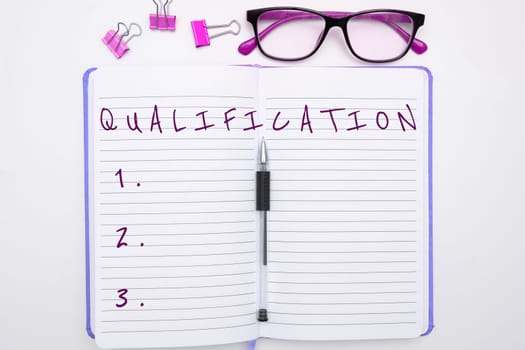 Sign displaying Qualification, Business showcase Officially permission and certification to perform a particular job