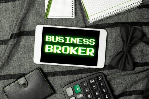Text sign showing Business Broker, Conceptual photo publishing short-form content of a business