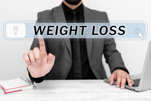 Handwriting text Weight Loss, Word for Decrease in Body Fluid Muscle Mass Reduce Fat Dispose Tissue