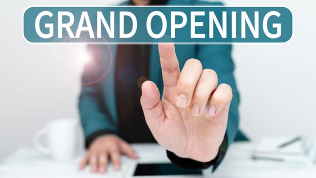 Handwriting text Grand Opening, Internet Concept Ribbon Cutting New Business First Official Day Launching