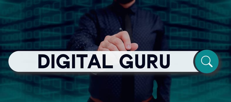 Handwriting text Digital Guru, Word for teacher and intellectual guide in matters of fundamental concern of electronics