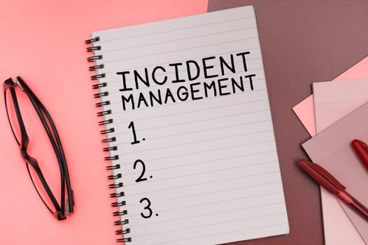 Writing displaying text Incident Management, Conceptual photo Process to return Service to Normal Correct Hazards