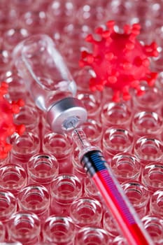 Close up medical syringe with a vaccine