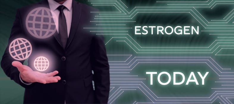 Handwriting text Estrogen, Internet Concept Group of hormones promote the development of female characteristics