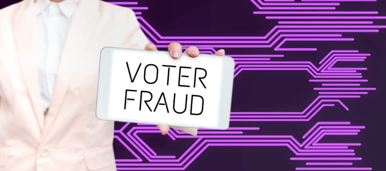 Handwriting text Voter Fraud, Business approach formal indication choice between two or more candidates actions