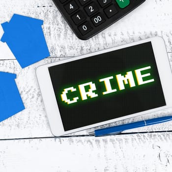 Text showing inspiration Crime, Internet Concept Federal Offense actions Illegal Activities punishable by Law