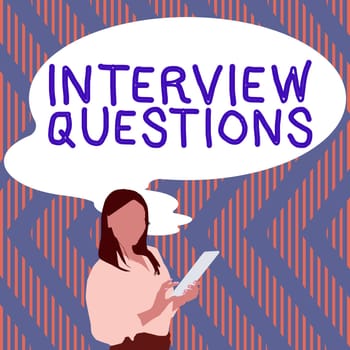 Sign displaying Interview Questions, Word for Typical topic being ask or inquire during an interview