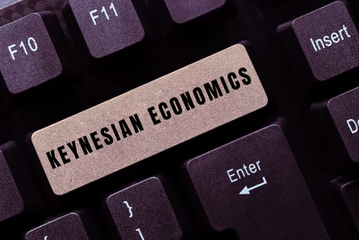 Hand writing sign Keynesian Economics, Conceptual photo monetary and fiscal programs by government to increase employment