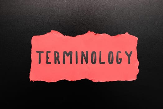 Hand writing sign Terminology, Word Written on Terms used with particular technical application in studies