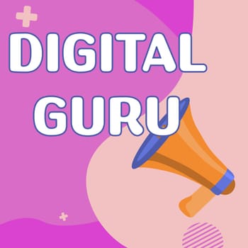 Hand writing sign Digital Guru, Business approach teacher and intellectual guide in matters of fundamental concern of electronics