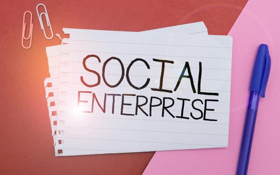 Text caption presenting Social Enterprise, Business overview Business that makes money in a socially responsible way