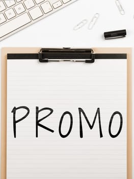 Writing displaying text Promo, Business showcase series of steps that need to be taken to complete tasks