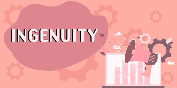 Conceptual display Ingenuity, Business approach the quality of being clever, original, and inventive