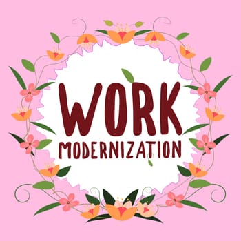 Text showing inspiration Work Modernization, Business idea changing product service and process to include new functions and skills