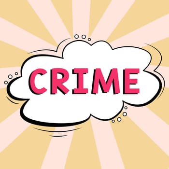 Sign displaying Crime, Business showcase Federal Offense actions Illegal Activities punishable by Law