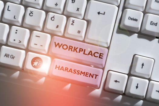 Writing displaying text Workplace Harassment, Business overview Different race gender age sexual orientation of workers