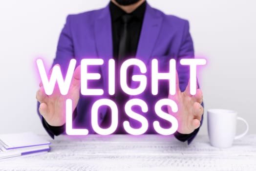 Handwriting text Weight Loss, Business idea Decrease in Body Fluid Muscle Mass Reduce Fat Dispose Tissue
