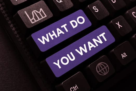 Text sign showing What Do You Want, Business concept used for offering something to someone or asking their need
