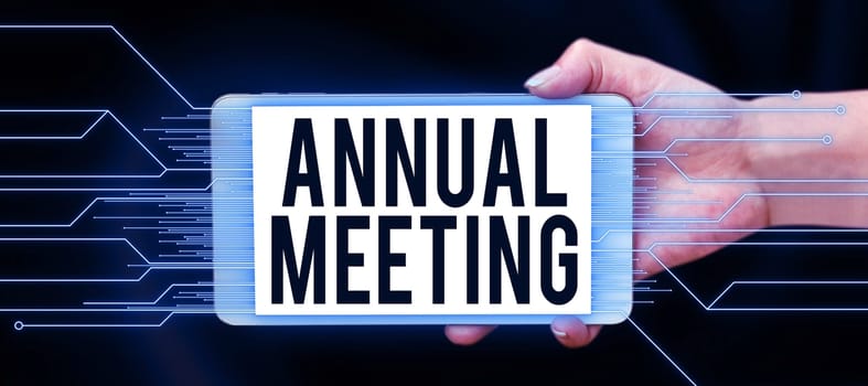 Conceptual caption Annual Meeting, Business approach Yearly gathering of an organization interested shareholders