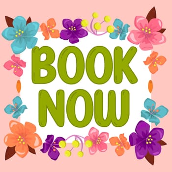 Handwriting text Book Now, Word Written on Make a reservation in hotel accommodation or airplane ticket