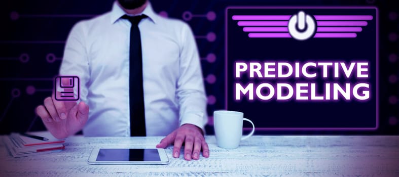 Text showing inspiration Predictive Modeling, Concept meaning maintenance strategy driven by predictive analytics