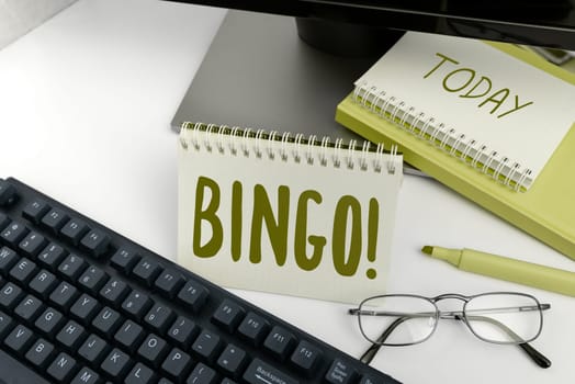 Handwriting text Bingo, Business approach game of chance in which each player matches numbers printed