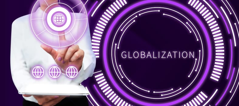 Handwriting text Globalization, Conceptual photo development of an increasingly integrated global economy marked