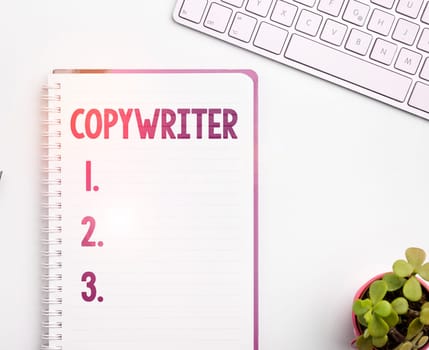 Conceptual caption Copywriter, Conceptual photo writing the text of advertisements or publicity material
