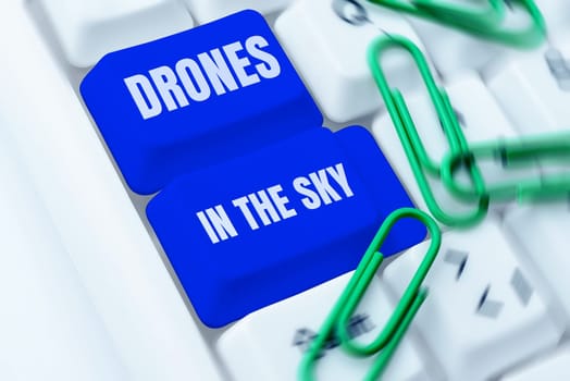 Conceptual display Drones In The Sky, Conceptual photo Modern aerial camera technology advance