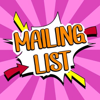 Writing displaying text Mailing List, Business overview list of people who subscribe to a periodic mailing distribution