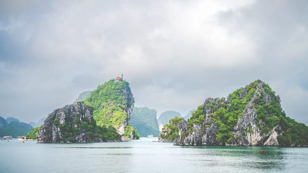 Beautiful limestone karst islands of Ha Long Bay in Vietnam
