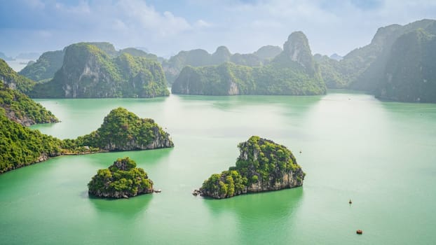 Beautiful limestone karst islands of Ha Long Bay in Vietnam. View from Ti-Top Island