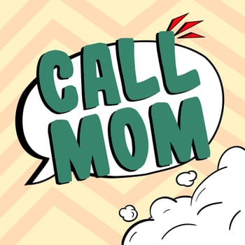 Conceptual display Call Mom, Business idea Attempting to communicate with the mother using the smartphone