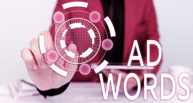 Conceptual caption Ad Words, Business idea oversee and control the various advertising activities