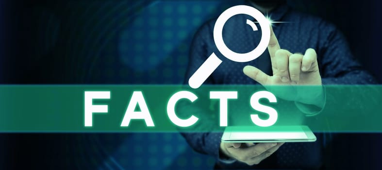 Handwriting text Facts, Word Written on information used as evidence or part of report news article blog