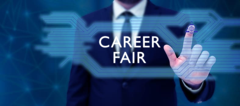 Handwriting text Career Fair, Business overview an event at which job seekers can meet possible employers