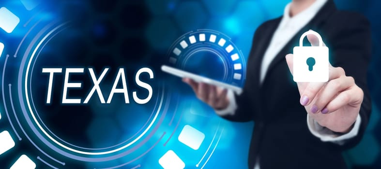 Handwriting text Texas, Business idea a state in the South Central region of the United States
