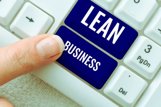 Hand writing sign Lean Business, Concept meaning improvement of waste minimization without sacrificing productivity