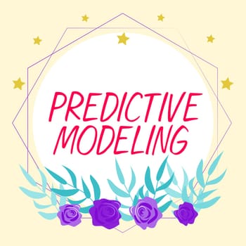 Hand writing sign Predictive Modeling, Word for maintenance strategy driven by predictive analytics