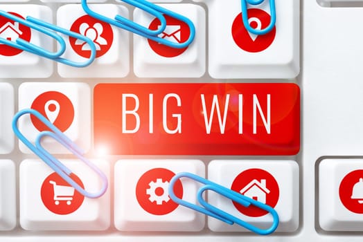 Conceptual caption Big Win, Business idea having won an important prize Money won by success in a game
