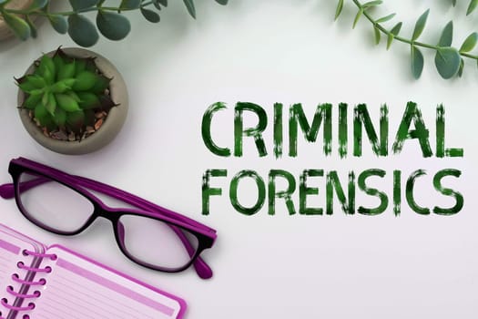 Text caption presenting Criminal Forensics, Business showcase Federal Offense actions Illegal Activities punishable by Law
