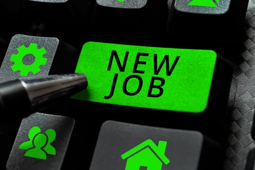 Writing displaying text New Job, Word Written on signing contract Finding work opportunity Seeking better salary