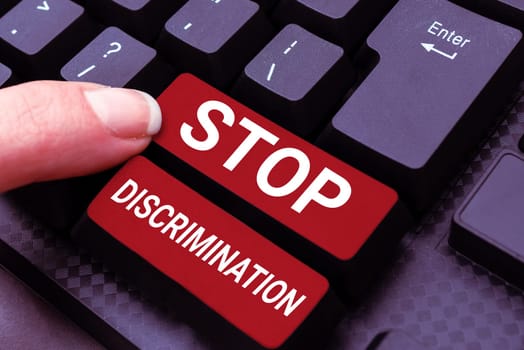 Text showing inspiration Stop Discrimination, Business overview Prevent Illegal excavation quarry Environment Conservation