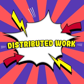 Writing displaying text Distributed Work, Business showcase practiced by enterprises using network facilities