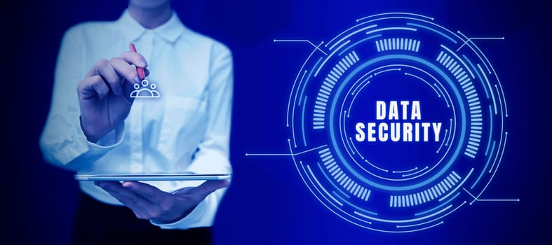 Text showing inspiration Data Security, Business showcase Confidentiality Disk Encryption Backups Password Shielding