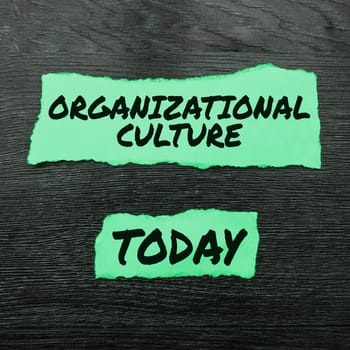 Conceptual caption Organizational Culture, Word for the study of the way people interact within groups