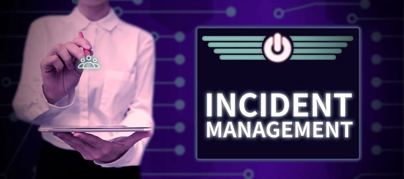 Handwriting text Incident Management, Business concept Process to return Service to Normal Correct Hazards