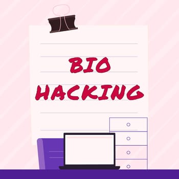 Text caption presenting Bio Hacking, Business approach exploiting genetic material experimentally without regard to ethical standards