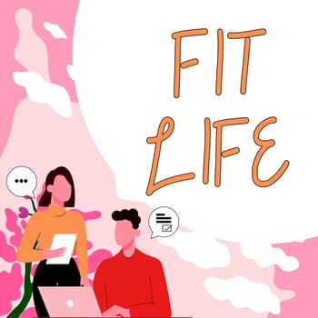 Text caption presenting Fit Life, Conceptual photo maintaining a healthy weight with diet and exercise Healthy living