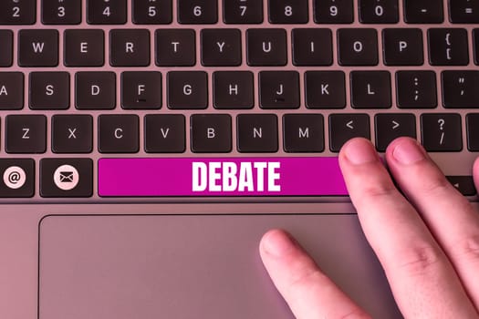 Sign displaying Debate, Concept meaning formal discussion on particular in meeting or legislative assembly